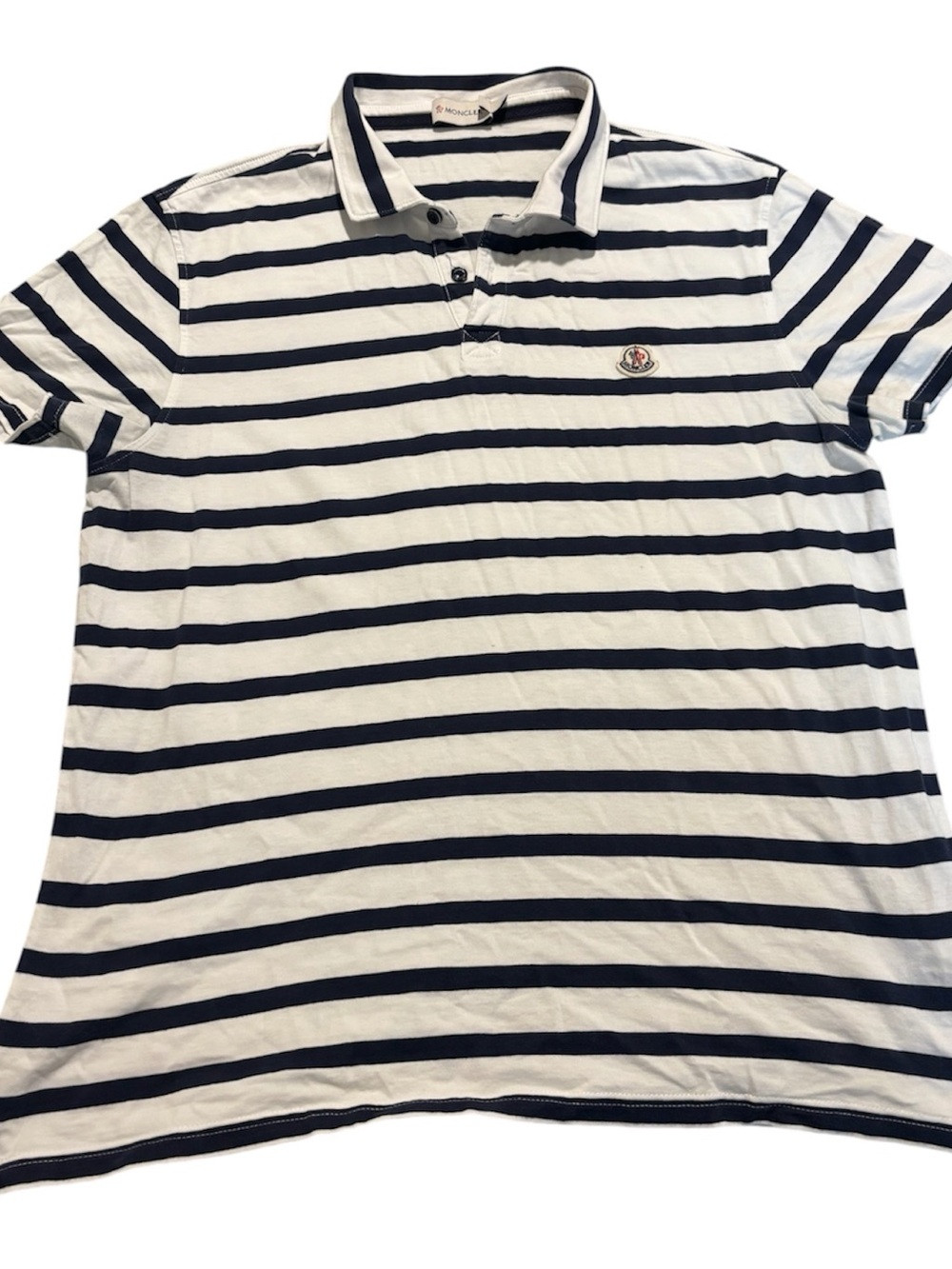Moncler Men's White and Navy Striped Polo Shirt